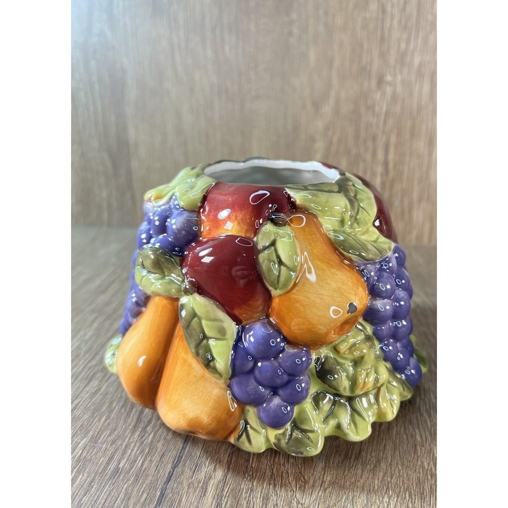 Home Interiors Ceramic Fruit Jar Candle Topper Grapes Pears Apples 3D Embossed